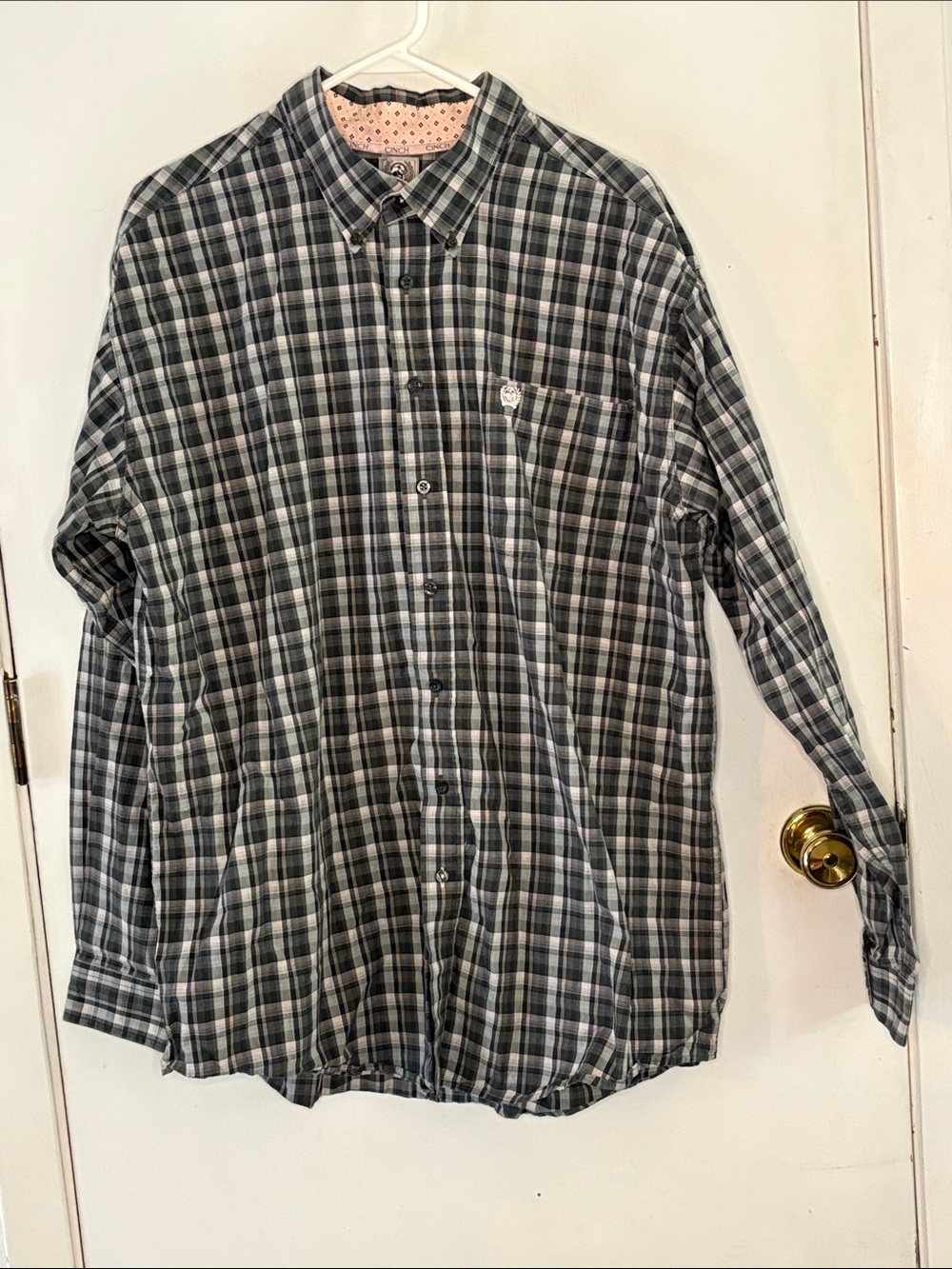 Cinch navy plaid long sleeve button down western shirt Size XL